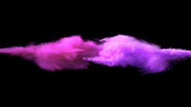 Siyah zemin üzerinde izole edilmiş çok yavaş renkli toz çarpışması. Yüksek hızlı sinema kamerası, 1000fps.