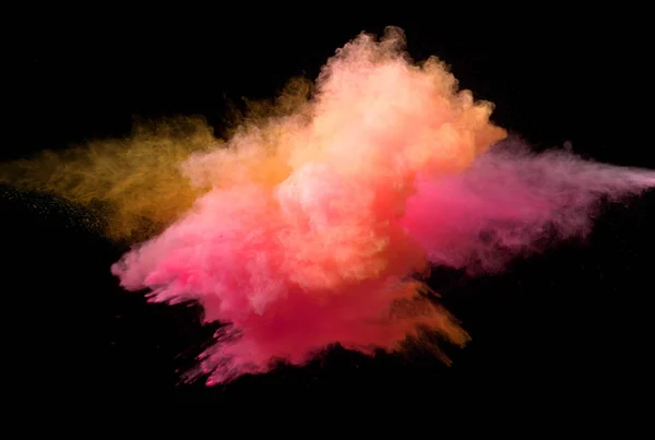 Collision of colored powder isolated on black — Stock Photo, Image