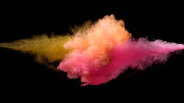 Collision of colored powder isolated on black — Stock Photo, Image