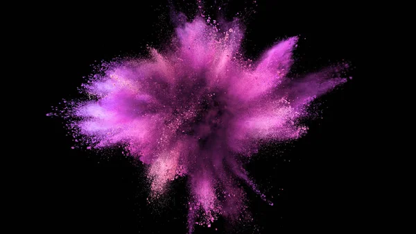 Explosion von farbigem Pulver isoliert auf schwarz — Stockfoto