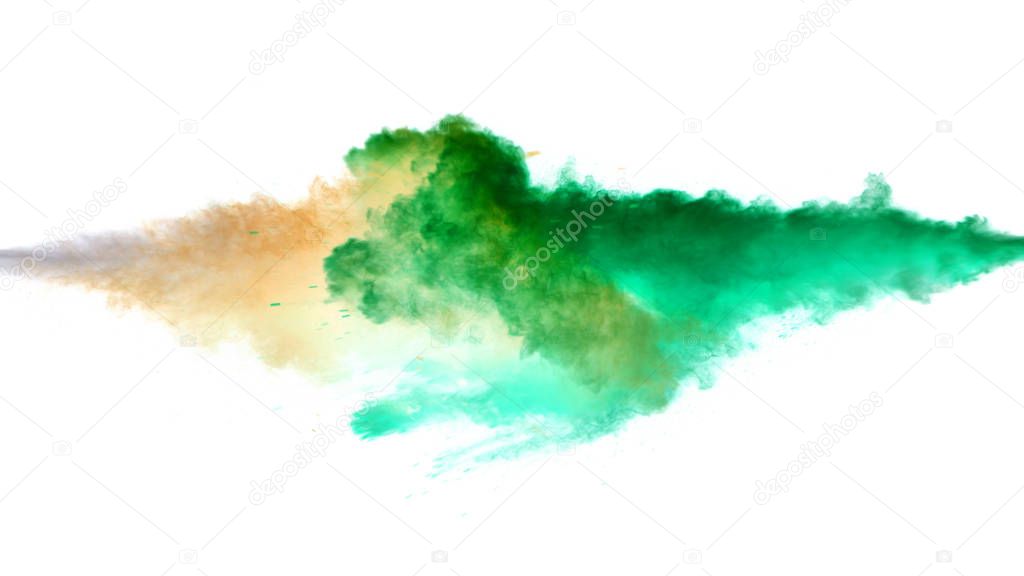 Collision of colored powder isolated on white