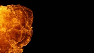Siyah arka plan üzerine izole yangın patlamaları süper ağır çekim. Yüksek hızlı kamera, 1000 fps filme