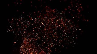 Siyah arka planda izole edilmiş çok yavaş ateş kıvılcımları. Yüksek hızlı kamera, 1000 fps.