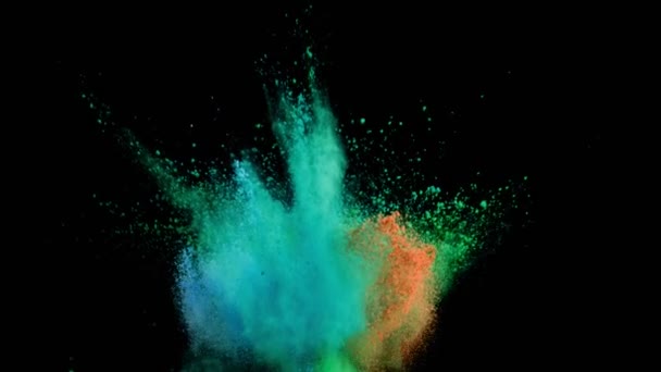 Super Slow Motion Coloured Powder Collision Isolated Black Background Filmed — Stock Video