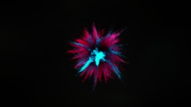 超慢速运动的彩色粉末碰撞隔绝在黑色背景上 用高速摄像机拍摄 每秒1000英尺 — 图库视频影像