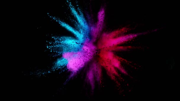 Super Slow Motion Coloured Powder Collision Isolated Black Background Filmed — Stock Video