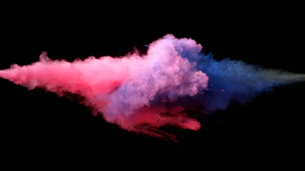 Collision of colored powder isolated on black — Stock Photo, Image