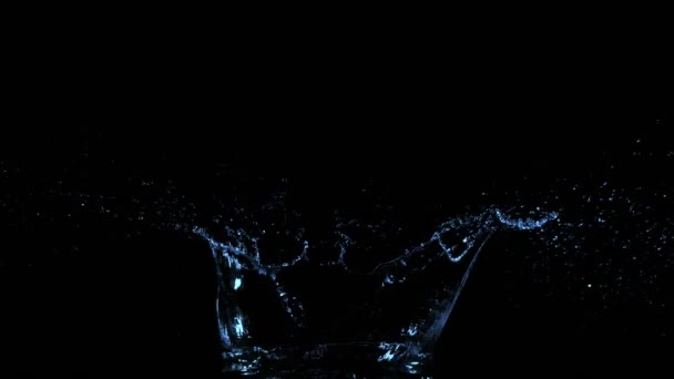 Super Slow Motion Spruzzi Acqua Isolati Sfondo Nero Girato Telecamera — Video Stock