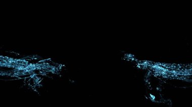 Siyah arka planda izole edilmiş çok yavaş su sıçratma hareketi. Çok hızlı bir kamerayla çekildi, 1000 fps..