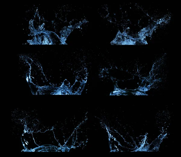 Colecção de respingos de água isolada no fundo preto — Fotografia de Stock