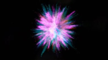 Siyah arka planda izole edilmiş süper yavaş renkli barut patlaması. Yüksek hızlı sinema kamerası, 1000fps.