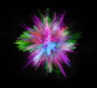 Siyah arka plan üzerinde renkli toz patlama