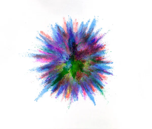 Explosion of colored powder isolated on white — Stock Photo, Image
