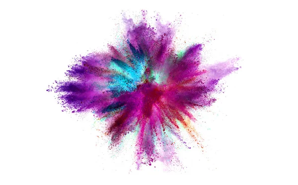 Explosion of colored powder isolated on white — Stock Photo, Image