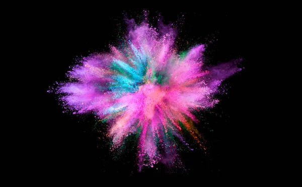 Explosion of colored powder on black background — Stock Photo, Image