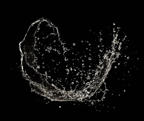 Water splash isolated on black background — Stock Photo, Image