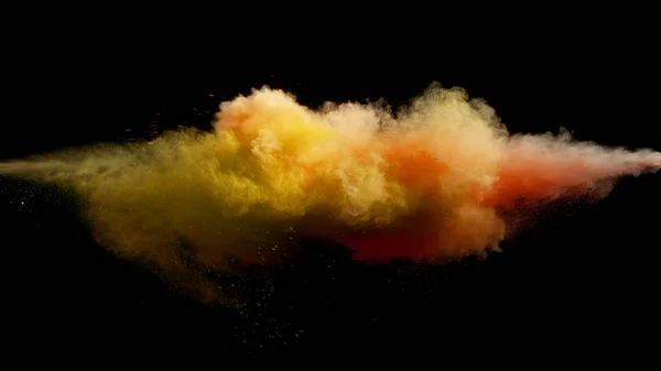 Collision of colored powder isolated on black — Stock Photo, Image