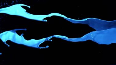 Siyah arka plan üzerinde izole mavi boya sıçraması Süper yavaş hareket. Çok yüksek hızlı kamera, 1000 fps filme.