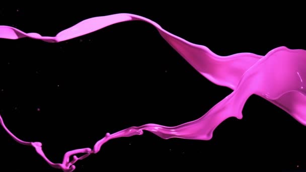 黒い背景に隔離されたピンクの塗料を飛び散らすスーパースローモーション 非常に高速カメラで撮影 1000 Fps — ストック動画