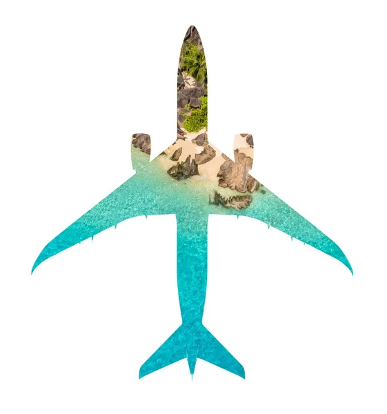 Travel concept of airplane with tropical beach — Stock Photo, Image