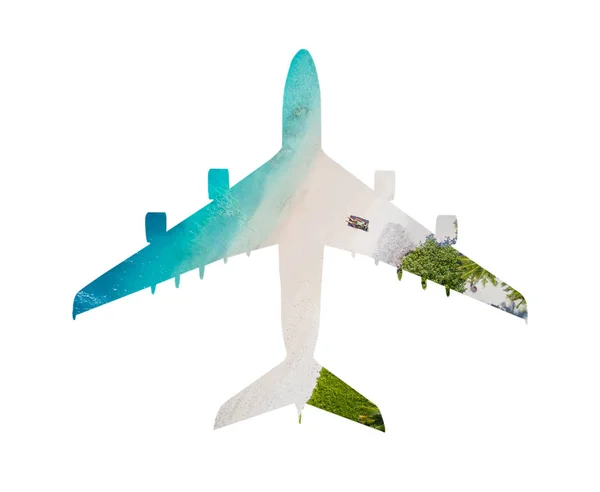 Travel concept of airplane with tropical beach — Stock Photo, Image