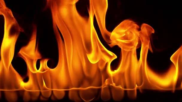 Super Slow Motion Flames Isolated Black Background Detail Filmed High — Stock Video