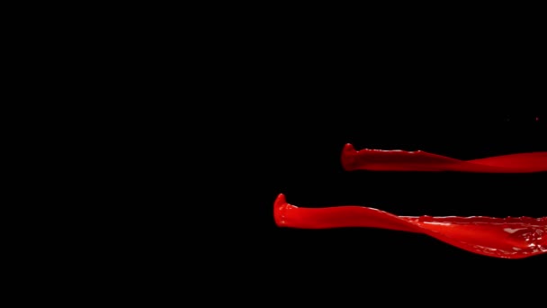 黒の背景に抽象的な赤いスプラッシュを飛ぶスーパースローモーション 高速シネマカメラで撮影 1000 Fps — ストック動画