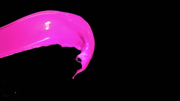 Super Slow Motion Flying Abstract Pink Splash Black Background Inglês — Vídeo de Stock