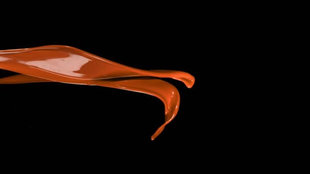 Super Slow Motion Flying Abstract Orange Splash Black Background Filmed — Stock Video