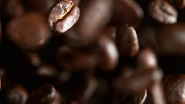 Super Slow Motion Flying Coffee Beans Filmed High Speed Cinema — Stock Video