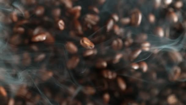 Super Slow Motion Flying Coffee Beans Filmed High Speed Cinema — Stock Video