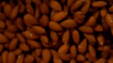 Siyah arka plan üzerinde uçan badem fındık Süper yavaş hareket. Yüksek hızlı sinema kamera, 1000 fps filme.