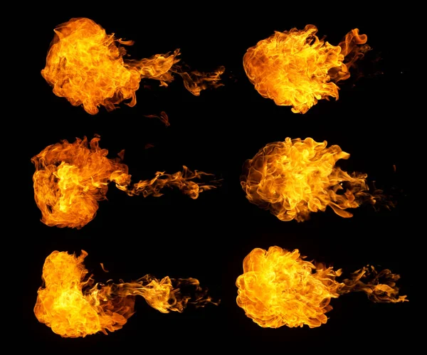 Colección de explosiones de fuego sobre fondo negro — Foto de Stock