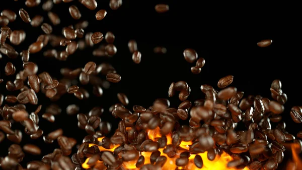 Grãos de café torrados frescos com chamas — Fotografia de Stock