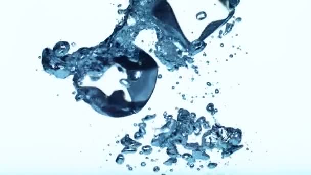 Super Slow Motion Falling Ice Cubes Water Filmed Very High — Stock Video