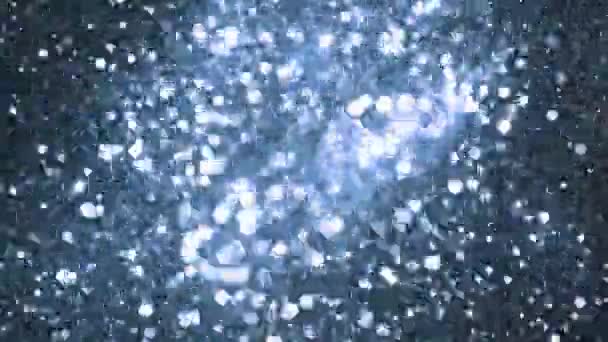 Super Slow Motion Glittering Blue Particles Black Background Shallow Depth — Stock Video