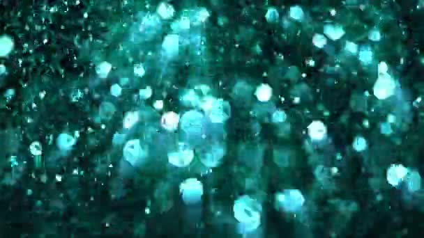 Super Cámara Lenta Partículas Azules Brillantes Sobre Fondo Negro Profundidad — Vídeo de stock