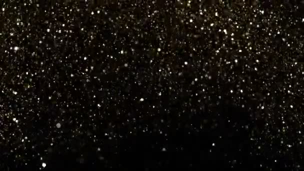 Super Slow Motion Scintillanti Particelle Oro Sfondo Nero Profondità Messa — Video Stock