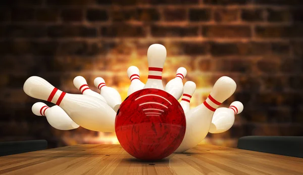 Golpe de bowling. 3D renderizado — Fotografia de Stock