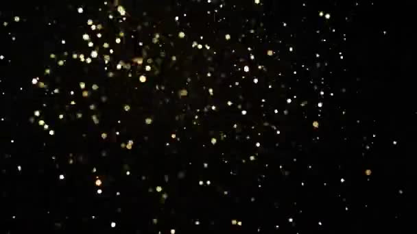 Супер Повільний Рух Блискучих Золотих Частинок Чорному Тлі Невелика Глибина — стокове відео