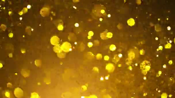 Super Slow Motion Scintillanti Particelle Oro Sfondo Nero Profondità Messa — Video Stock