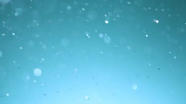 Parlak mavi parçacıkların süper yavaş hareketi. Sığ odak derinliği. Yüksek hızlı sinema kamera, 1000 fps filme.
