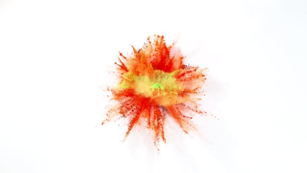 Super Zeitlupe Von Farbigem Pulver Explosion Isoliert Auf Weißem Hintergrund — Stockvideo