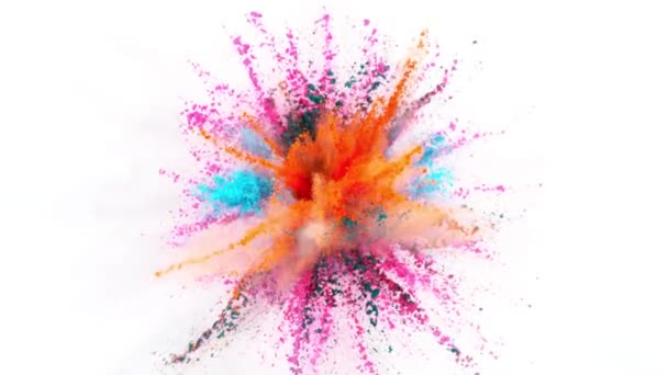 Mouvement Super Lent Explosion Poudre Colorée Isolé Sur Fond Blanc — Video