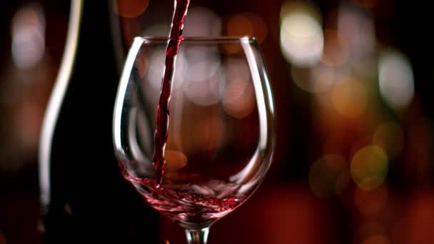 Super Slow Motion Pouring Red Wine Bottle Goblet Filmed High — Stock Video