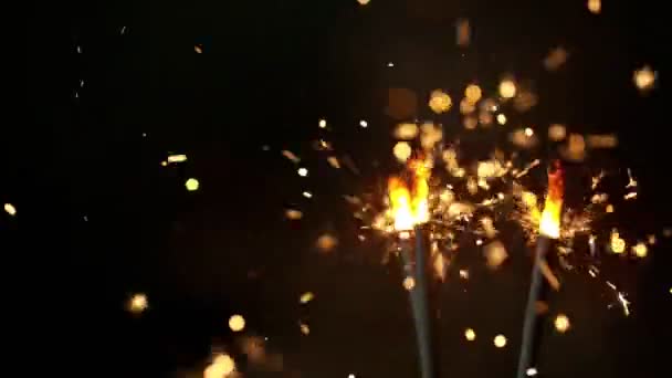 Super Slow Motion Burning Sparklers Black Background Filmado Câmera Cinema — Vídeo de Stock