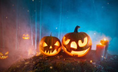 Ormanda ürkütücü halloween kabaklar