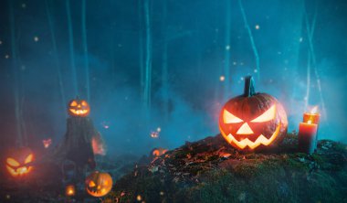 Ormanda ürkütücü halloween kabaklar