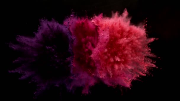 Super Slow Motion Coloured Powder Explosion Isolated Black Background Filmed — Stock Video