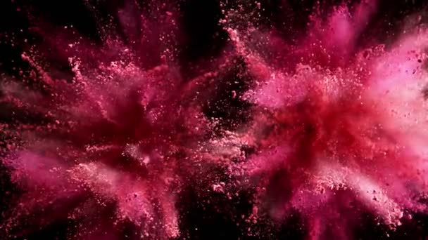 Super Langzame Beweging Van Gekleurde Poeder Explosie Geïsoleerd Zwarte Achtergrond — Stockvideo